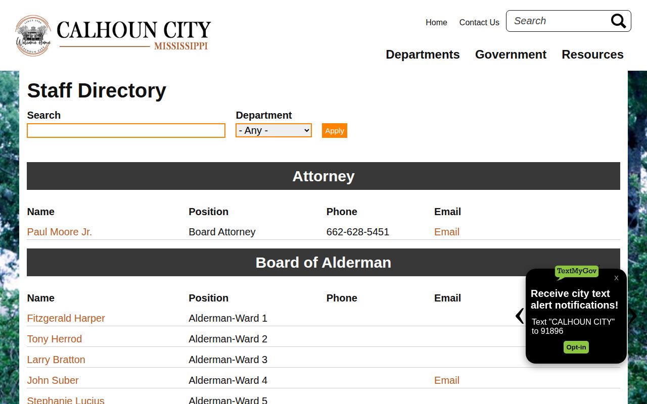 Calhoun City Police Department public records contact directory