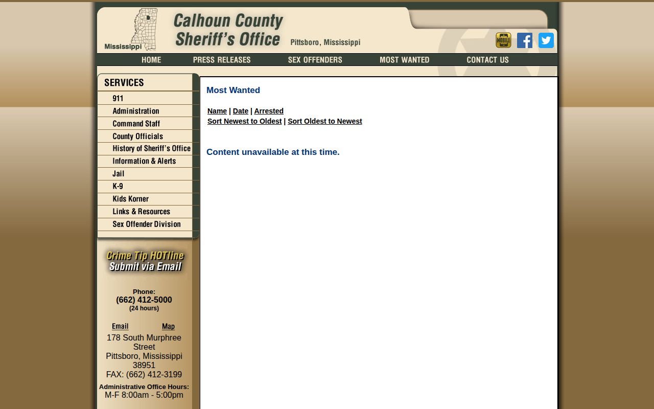 Calhoun County wanted-list availability notice